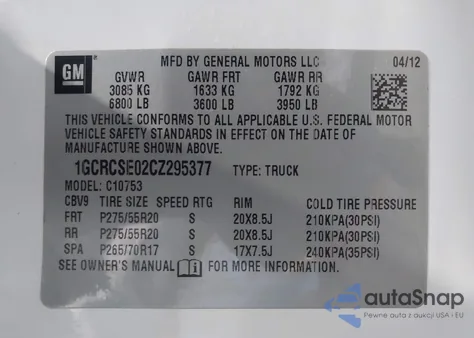 2012 Chevrolet Silverado 1500 Lt from USA, damaged, VIN 1GCRCSE02CZ295377